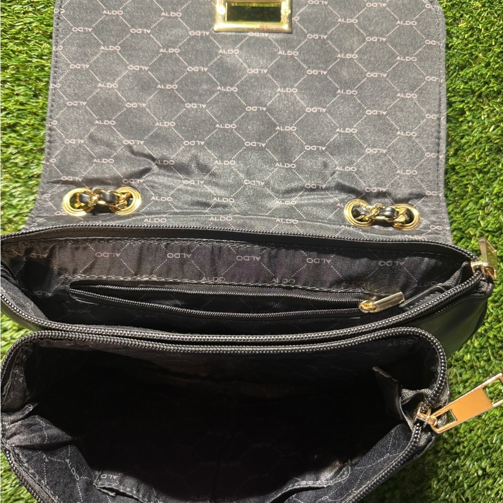 Aldo Black Quilted Shoulder Bag with Chain Strap - Picture 4 of 5